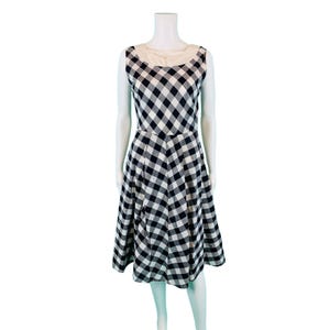 Vintage 50s Gingham Dress Womens XS Black & White Cotton Sundress