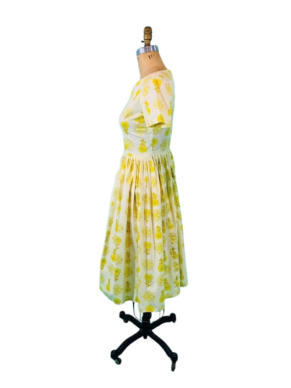 Vintage 1960s Yellow Dress Floral Print Cotton Da… - image 7