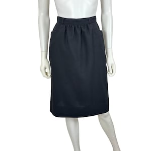 Vintage 80s Black Skirt Womens XXS Retro Waist Pockets High Waist Knee Length Straight