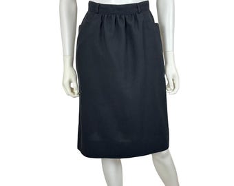 Vintage 80s Black Skirt Womens XXS Retro Waist Pockets High Waist Knee Length Straight