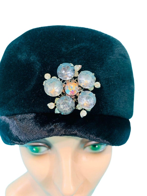 Vintage 1950s Shako Black Rhinestone Glamorous Hat - image 5