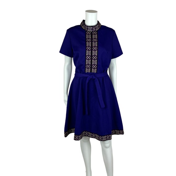 Vintage 70s Mini Dress Women's Medium Purple Babydoll Embroidered Trim Fit And Flare Vintage 70s Mini Dress Women's Medium Purple Babydoll Embroidered Trim Fit And Flare