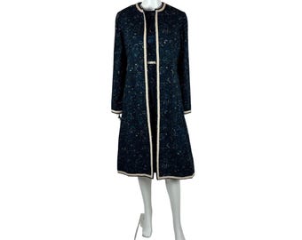 Vintage 60s Floral Outfit Women's Medium Blue Green Floral Sheath Dress Coat Matching Set