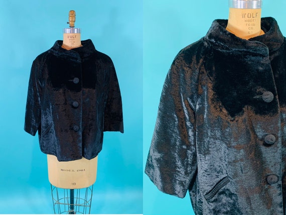 Vintage 1950s Fur Jacket | Black Faux Fur Rolled C