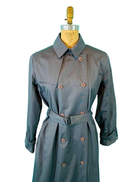 Vintage 1970s Charcoal Trench Coat Gray Button Do… - image 3