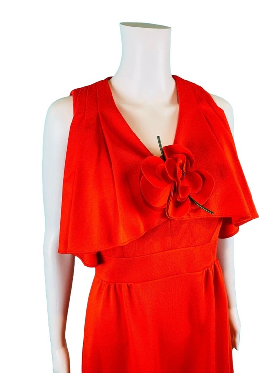 Vintage 1970s Maxi Party Dress Red Flutter Top Le… - image 5