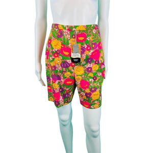 Vintage 60er Jahre Neon Shorts Damen XS Blumen Print Deadstock Hoch tailliert