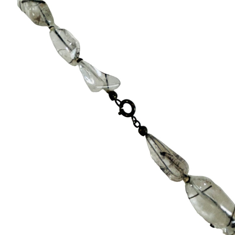 Vintage Clear Long Beaded Necklace Black Lines Chunky AS IS image 9