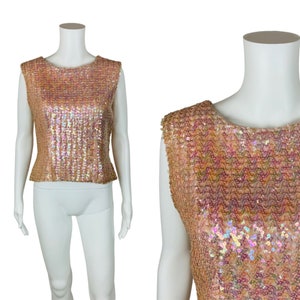 Vintage 50s Pink Sequin Sleeveless Top Glamorous Evening Tank B 36&quot;
