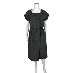 Vintage 80s Striped Dress Women&#39;s Medium Black Sheath Asymmetrical Dolman Sleeves