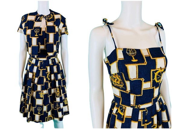 Vintage 1950s Nautical Novelty Print Dress Capele… - image 1