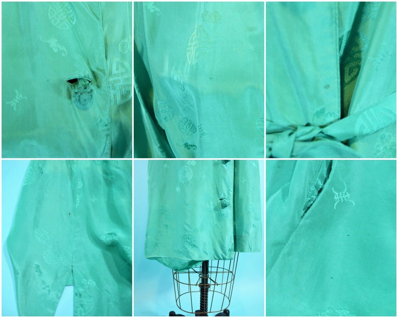 Lord /& Taylor Teahouse green vintage robe B 44 1960s silk kimono