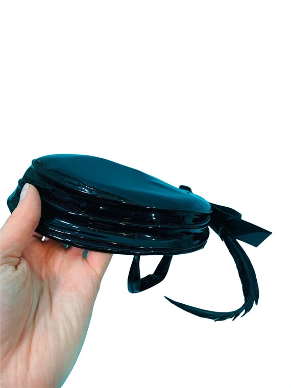 Vintage 1950s Patent Hat Black Bow & Feather Shiny Beret Vintage 1950s Patent Hat Black Bow & Feather Shiny Beret | eBay main image 3