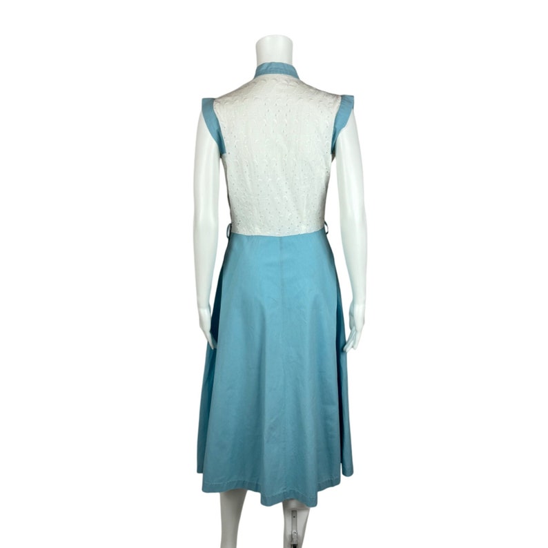 Vintage 1940s Cotton Dress Women's Small Blue White Eyelet Sundress Clear Buttons image 9