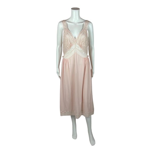 Vintage 40s Pink Nightie Women's Medium Lace Bodice Dressing Night Gown Luxite By Kayser
