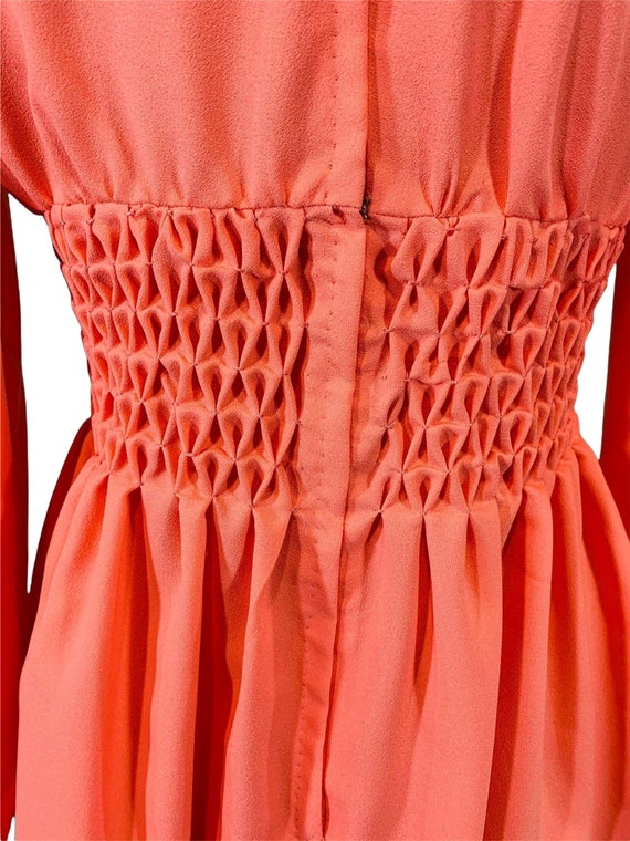 Vintage 1960s Peach Mini Dress Keyhole Shirred Wa… - image 9