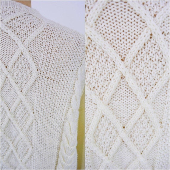 Vintage 1980s Cable Knit Cardigan Solid Cream Ove… - image 4