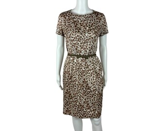 Vintage 50er Jahre Satin Kleid Damen XXS Braun Weiß Schleife Gürtel Cocktail Etuikleid