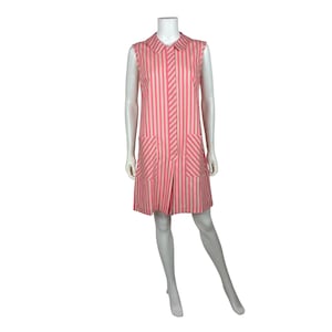 Vintage 60s Striped Romper Womens M Neon Pink Zip Up Hip Pockets Mod Playsuit