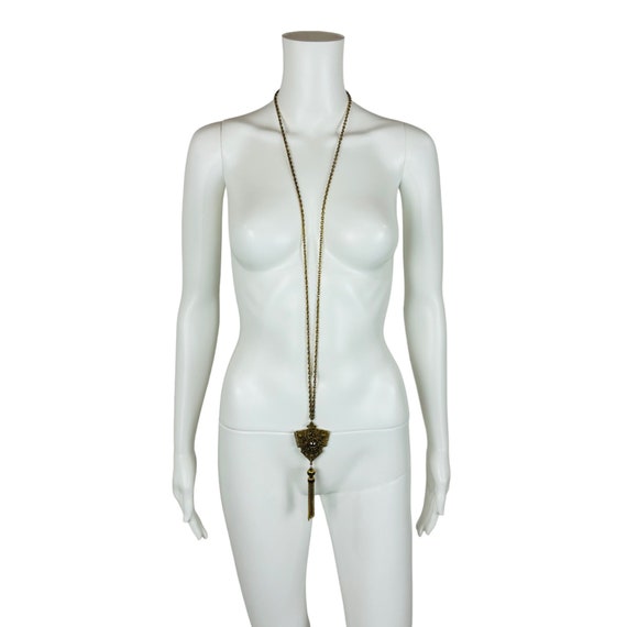 Vintage 70s Long Gold Fringe Necklace Filigree Da… - image 5