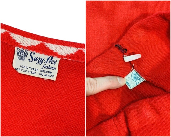 Vintage 1960s Cherry Red Sweater Set Cardigan Ski… - image 8