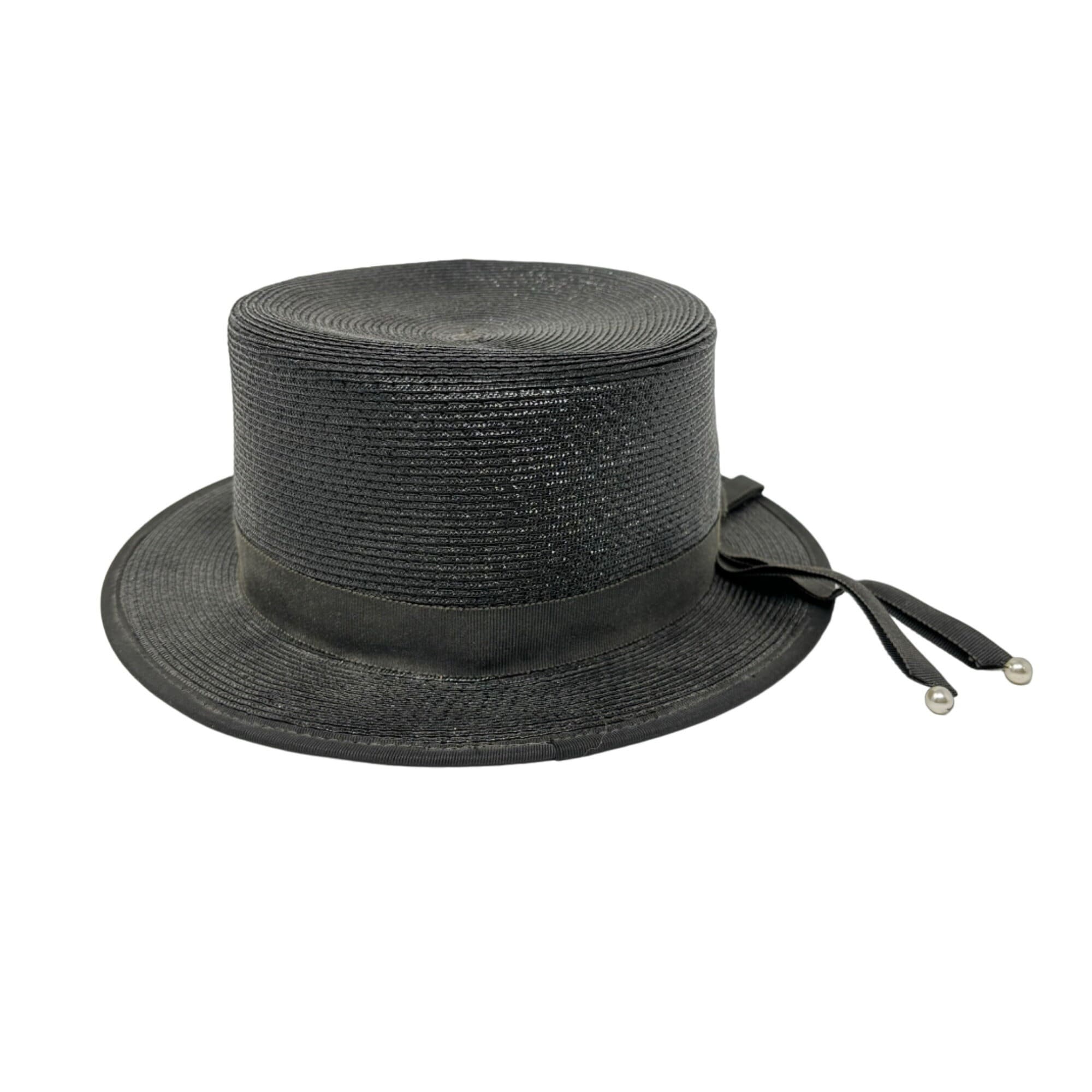 Vintage Top Hat Women\'s Black Straw Edwardian Glazed black straw hat with Bird of Paradise  main image 4