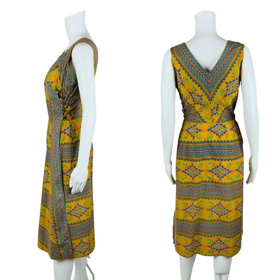 Vintage 1950s Wrap Dress Cotton Floral Mustard Ye… - image 9