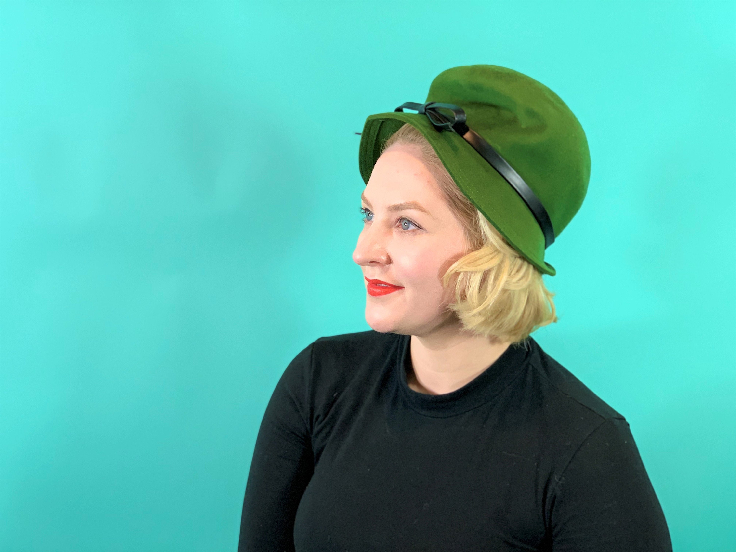 Vintage 1960s Green Hat Tall Mod Wool Bowler Hat il_fullxfull.3573383144_5dir.jpg main image 2
