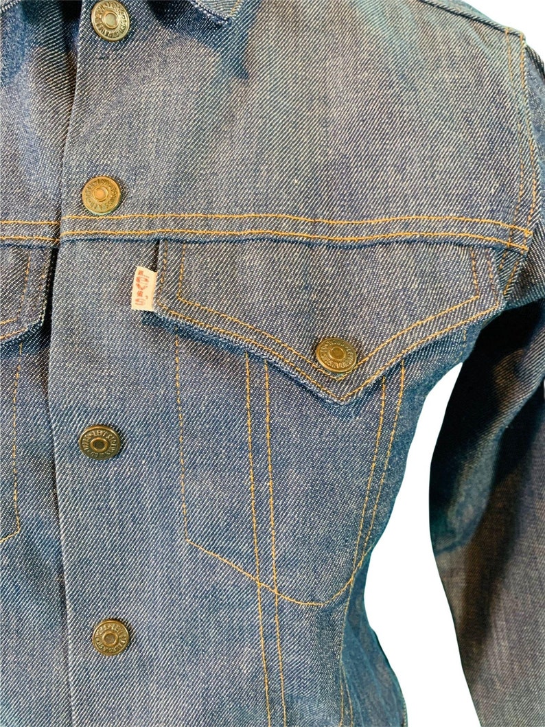 Vintage 1960s Denim Jacket Levi's Snap Button Light Blue Shirt B 37 image 5