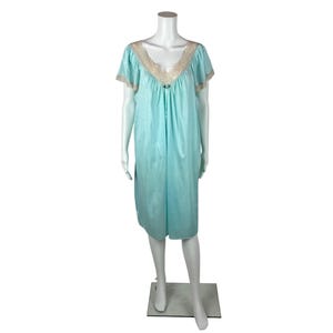 Vintage 80s Nightgown Womens Extra Large Baby Blue Lace Trim Nightie