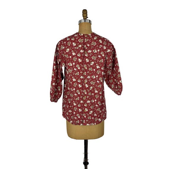 Vintage 70s Smock Top Womens Small Handmade Red F… - image 7