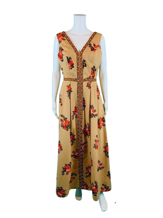 Vintage 1970s Maxi Dress Floral Rose Print V-neck… - image 9