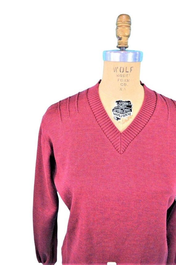 Vintage 1980s Maroon Vneck Sweater Speckled DEADS… - image 4