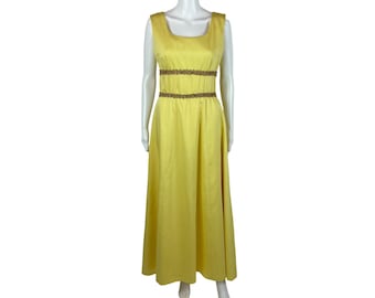 Vintage 60s Formal Gown Women's Small Yellow Gold Princess Evening Prom Dress