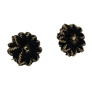 Vintage Tissu Floral Or Noir Vis Boucles d’Oreilles Arrière