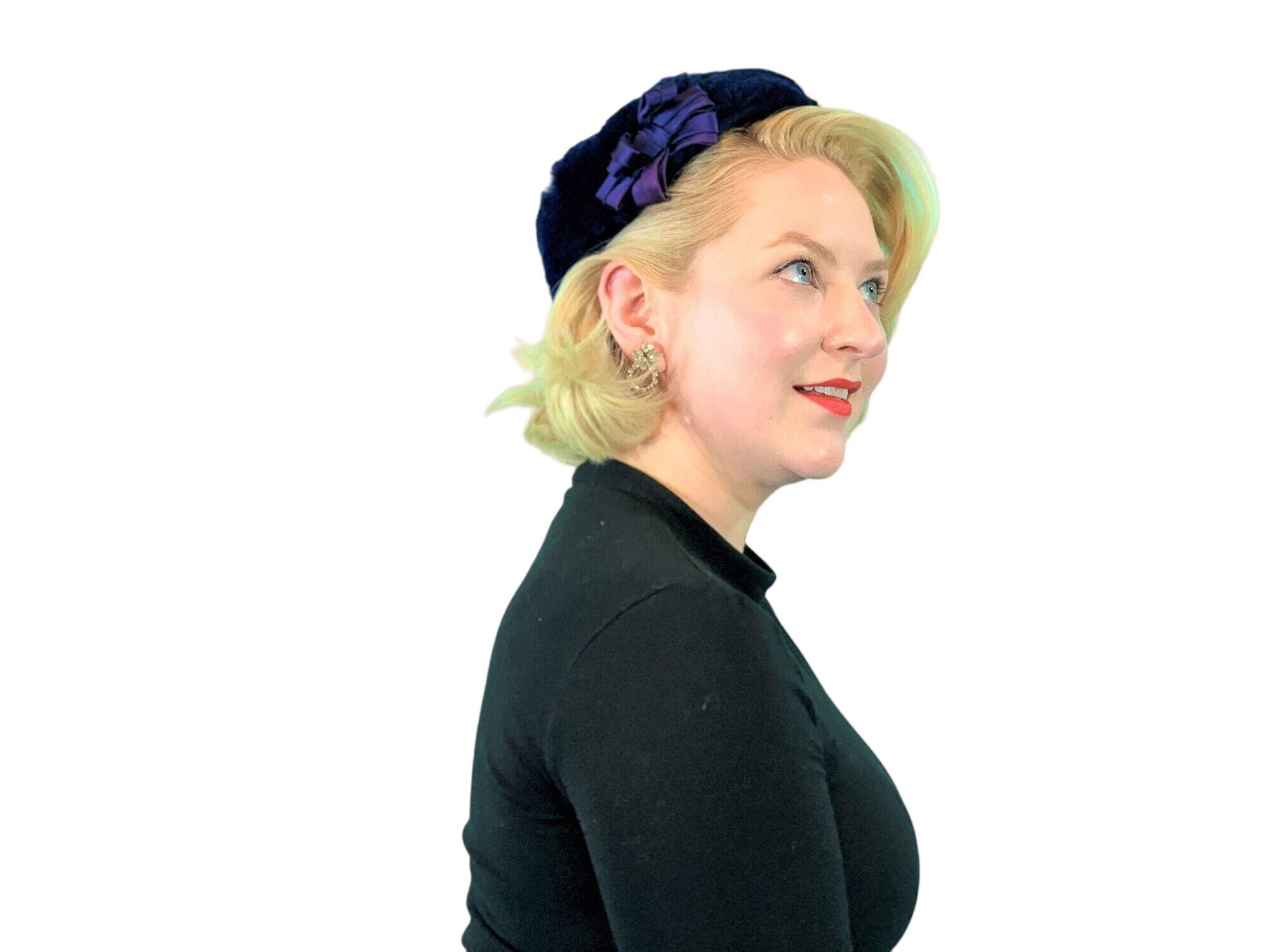 Vintage 1960s Faux Fur Hat Mod Colby Blue Round Cap - Etsy display picture 1