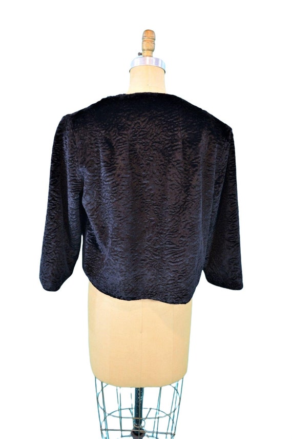 Vintage 1950s Black  Evening Jacket Faux Fur Old … - image 9
