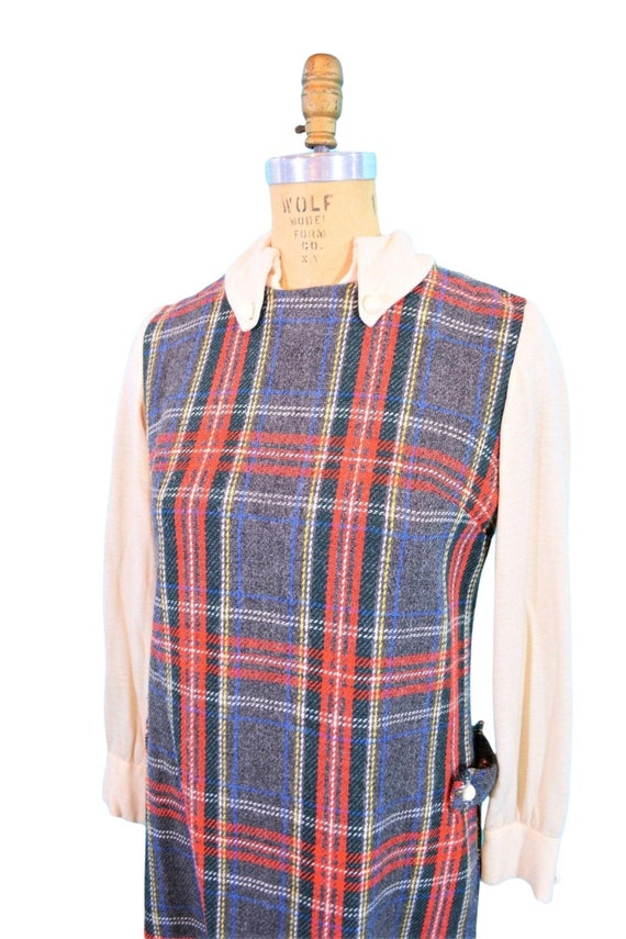 Vintage 1960s Mod Red Plaid Tunic Long Sleeve Top… - image 5