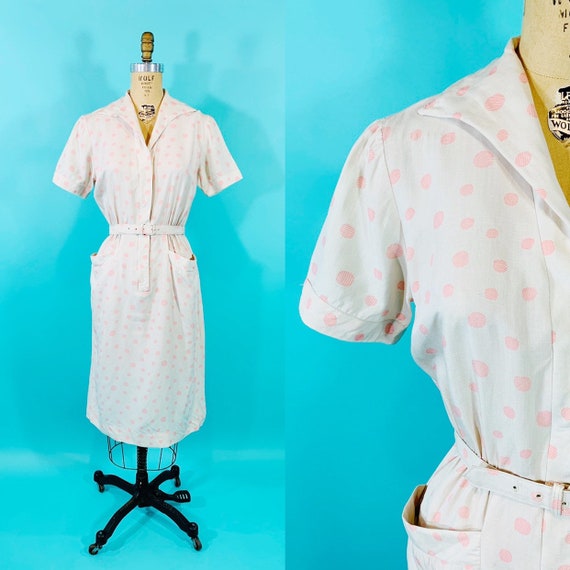 Vintage 1940s Silk Dress | Champagne Pink Circle P