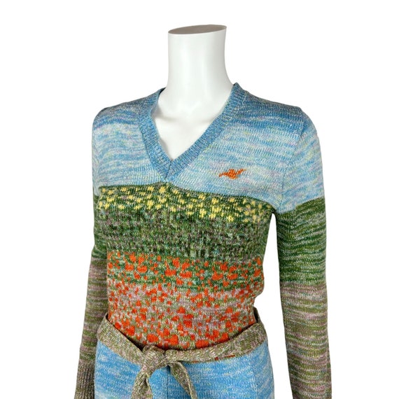 Vintage 70s Sweater Dress Scenic Novelty Print Lo… - image 4