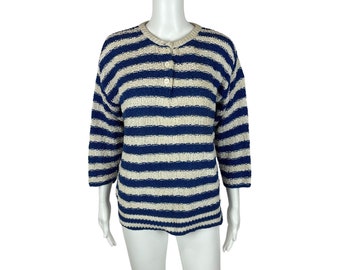 Vintage 80s Striped Sweater Women's Large Blue White Stripe
