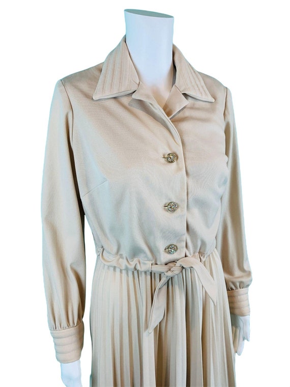 Vintage 1970s Dress Set Khaki Rhinestone Buttons … - image 5