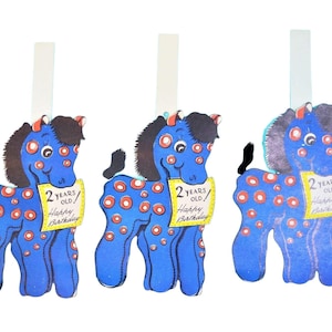 Vintage 1950er Jahre 2 Jahre alt Geburtstag Party Papier Pferd Banner Set Decor