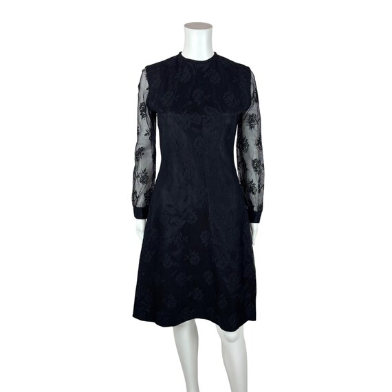 Vintage 60s Lace Dress Women's Extra Small Black Long Sleeve Shift