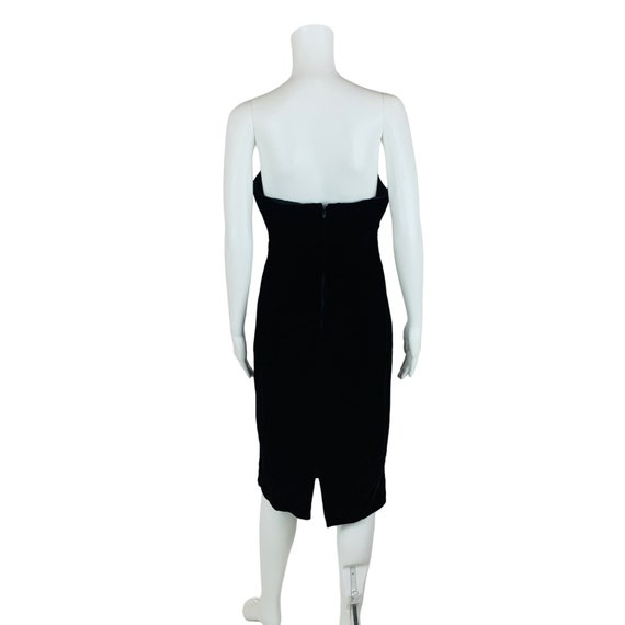 Vintage 1980s Black Velvet Dress Strapless Cockta… - image 8