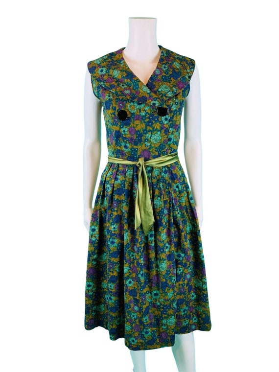 Vintage 1960s Cotton Sundress Collared Floral Pri… - image 2