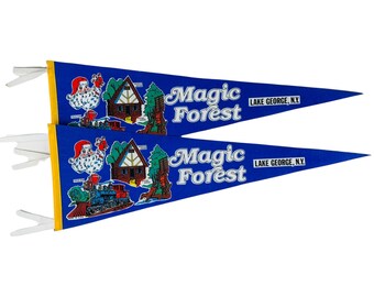 vintage Magic Forest Amusement Park Lake George NY Blue Pennant | Vendu séparément