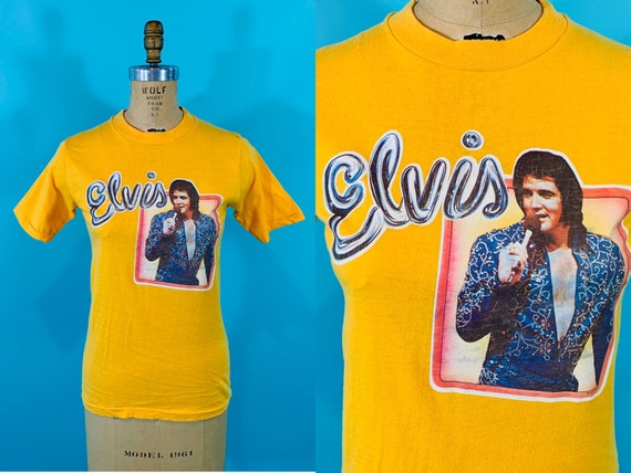 Vintage 1970s Elvis Tee | Yellow Iron On T Shirt