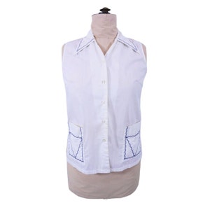 Vintage 1960s Nautical Blouse White Sleeveless Ship N Shore Top | W 40&quot;