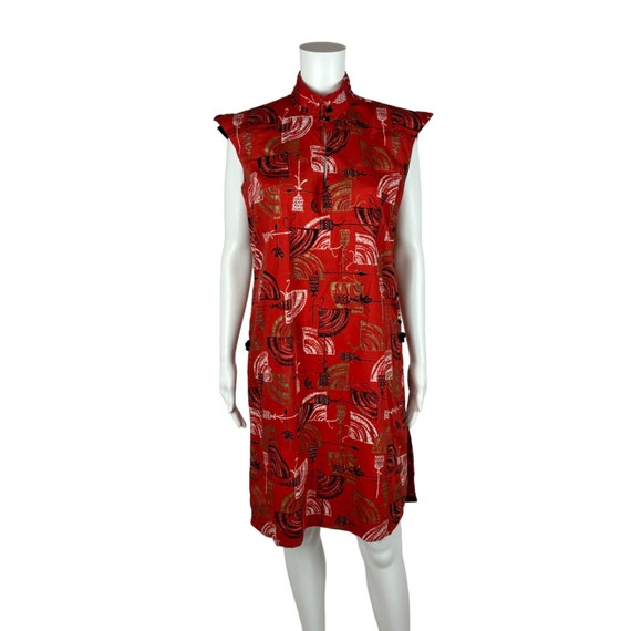 Vintage 50s Cheongsam Women's Medium Red Gold Met… - image 2